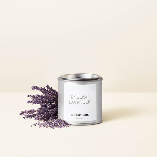 An ambustum English Lavender candle is made with pure essential oil. Relax and unwind after a stressful day with this sleep inducing scent that will help you dispel anxieties for a beautiful slumber. Presented in a tin with simple yet effective white labelling.