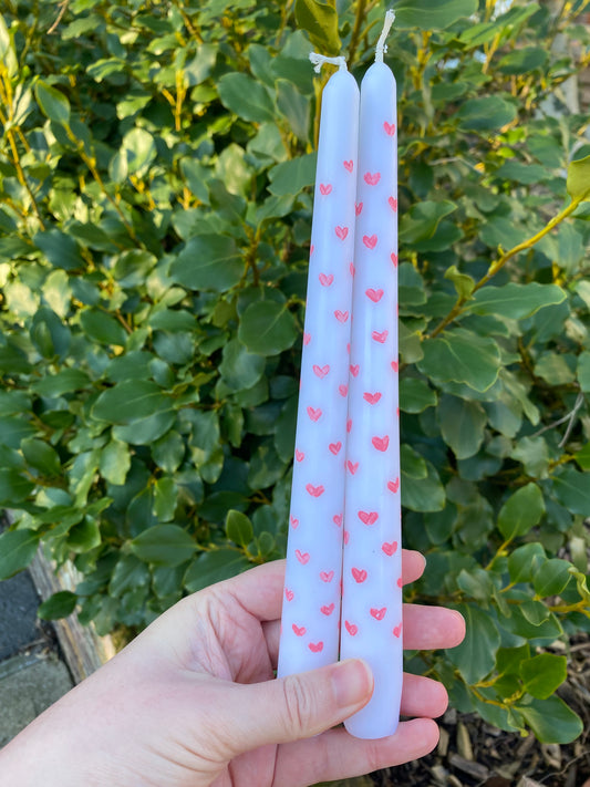 Tapered Candle with Handpainted Mini Hearts
